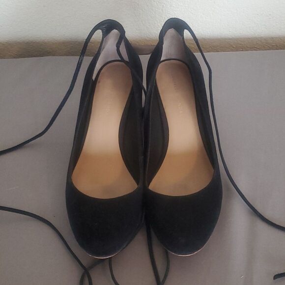 Loeffler Randall Black Suede Ankle Wrap Heels - Quiet Luxury Vibes - Picture 3 of 14